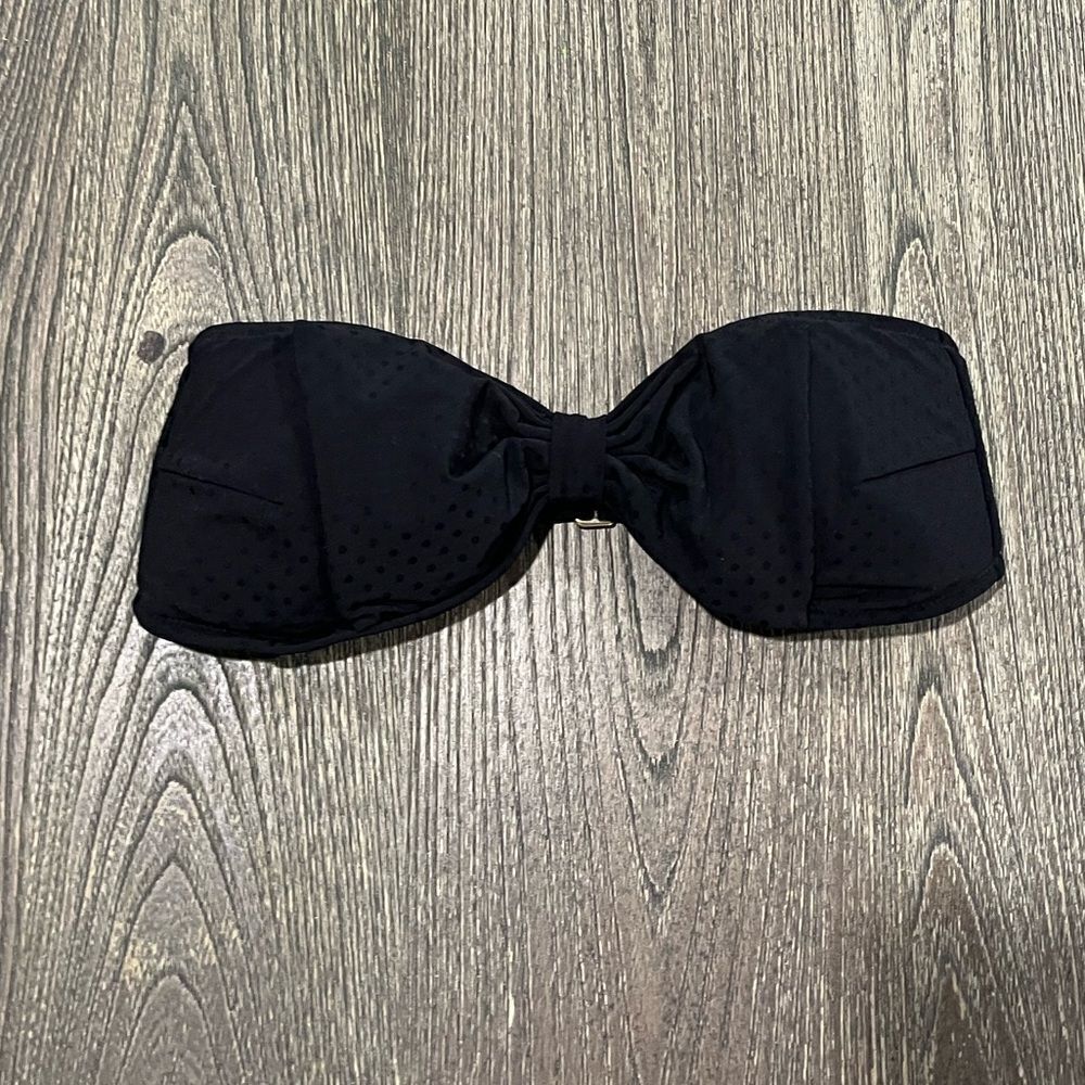 NWOT Victoria’s Secret Bow Bikini Top Strapless Dotted Textured Black Size S